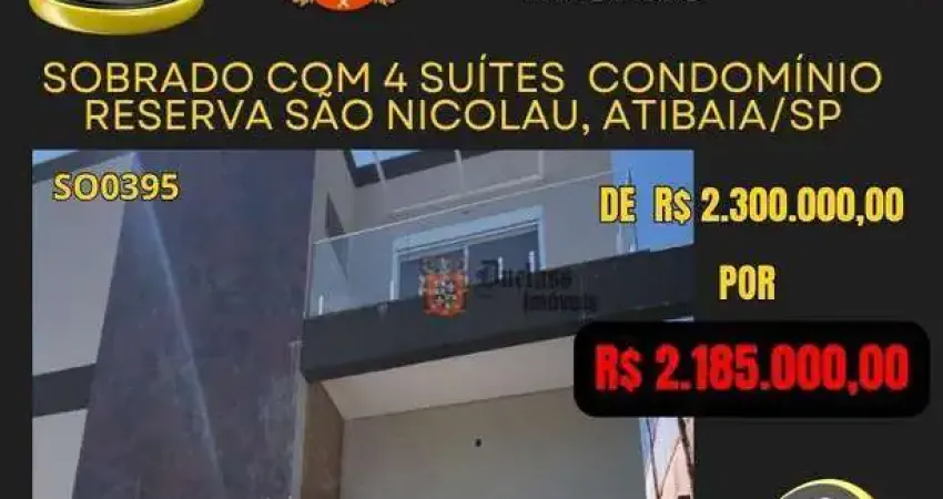 Sobrado com 4 dormitórios à venda, 286 m² por r$ 2.185.000,00 - reserva são nicolau - atibaia/sp