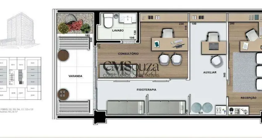 Sala para alugar em londrina, centro, com 56.15 m², metropolitan med center