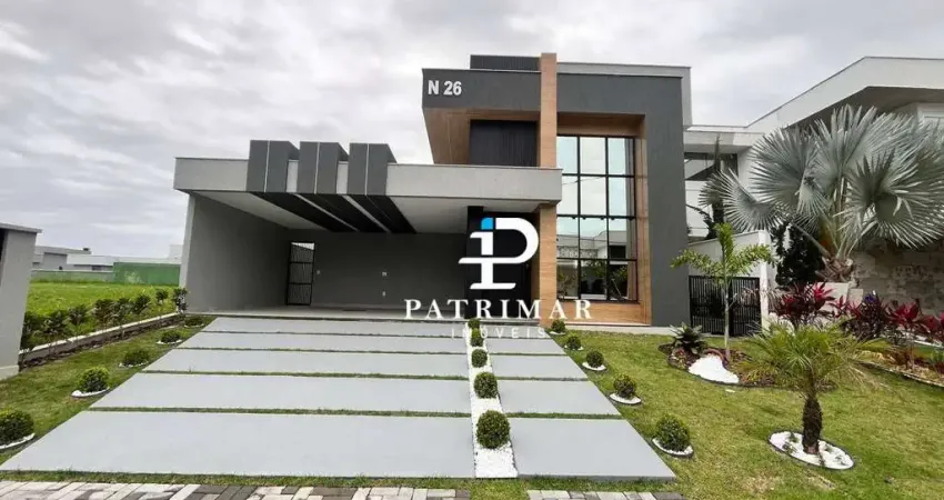 Casa nova de alto padrão no condomínio alphaville maricá i. 3 quartos, suíte com closet, sala com pé direito alto, piscina com led e cascata, área gou