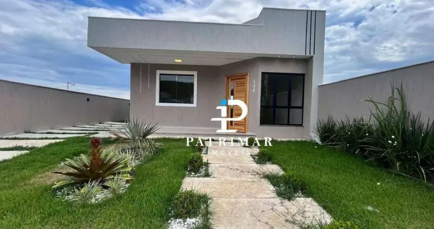 Casa nova com 2 quartos, suíte e área gourmet  à venda no cond. vitoria dos anjos-caxito pequeno - maricá/rj 77 m² por r$ 420.000 -