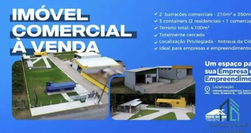 Imóvel comercial a venda, 02 barracões e 03 container residencial/comercial, em itaiópolis - sc