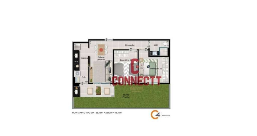 Apartamento com 2 dormitórios à venda, 78 m² por R$ 309.000,00 - Bonfim Paulista - Ribeirão Preto/SP