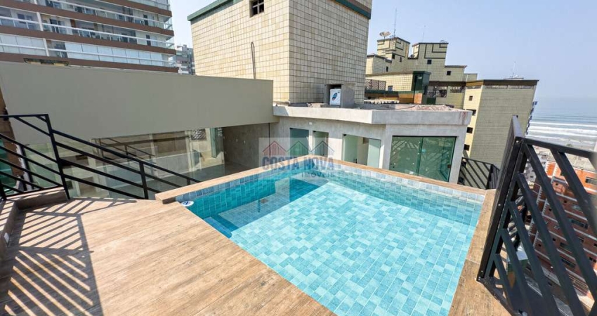 Cobertura exclusiva com piscina privativa e vista mar, 3 quartos sendo 2 suítes, 2 vagas, Vila Tupi