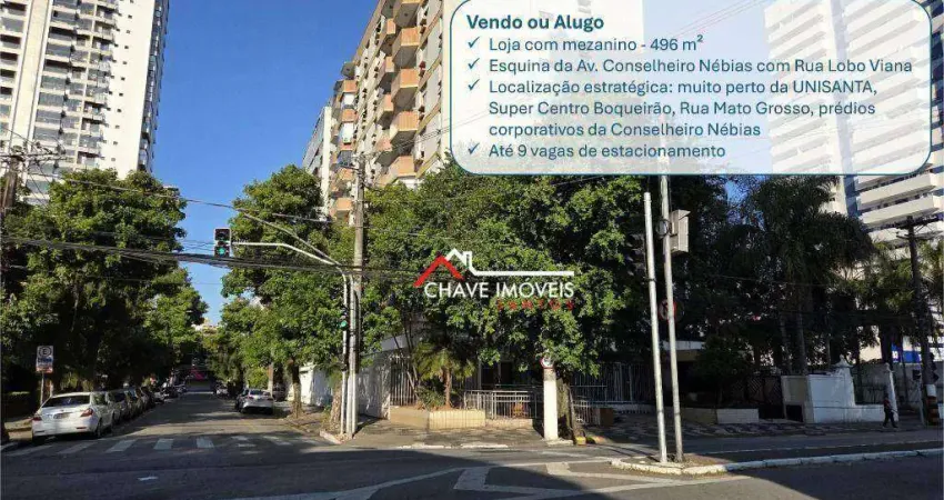 Sala comercial de 496 m² com 9 vagas na av. conselheiro nébias – locação ou venda