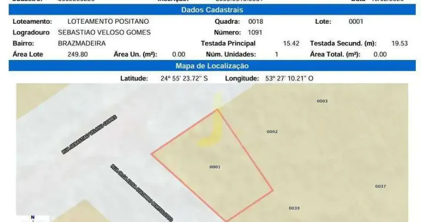 Terreno à venda, 249 m² por r$ 260.000 - positano- cascavel/pr