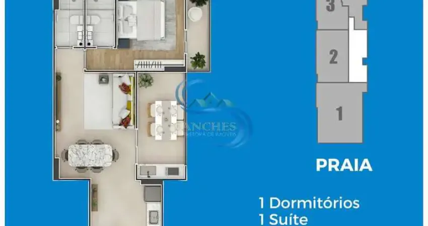 Apartamento com 1 quarto, Balneário Flórida, Praia Grande - R$ 395 mil, Cod: 6463