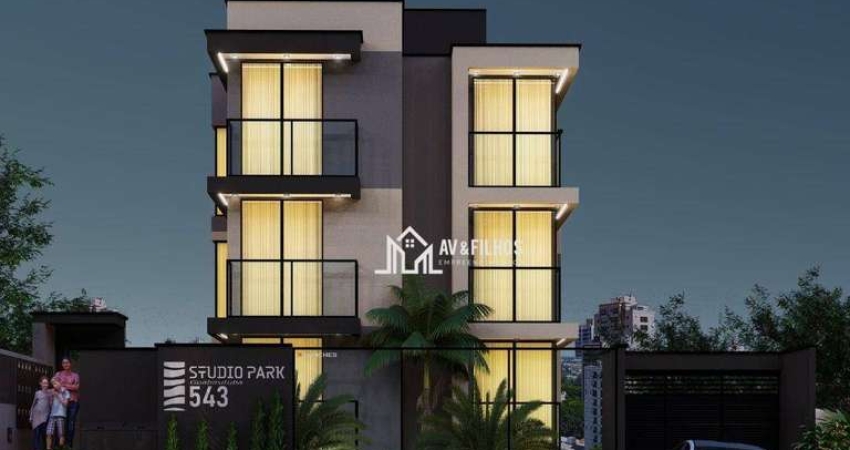 Studio Park Guabirotuba com 21 metros privativos, com 1 quarto e cozinha integrados, sacada e banheiro social