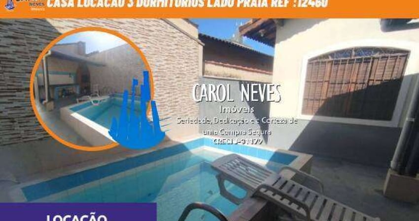 CASA LOCACAO 3 DORMITORIOS LADO PRAIA PISCINA  MONGAGUA