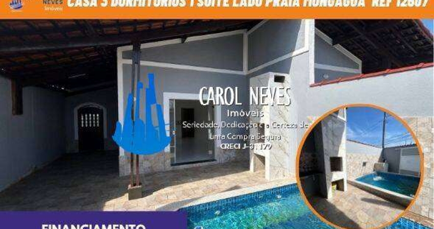 CASA 3 DORMITORIOS 1 SUITE LADO PRAIA FINANCIAMENTO MONGAGUA