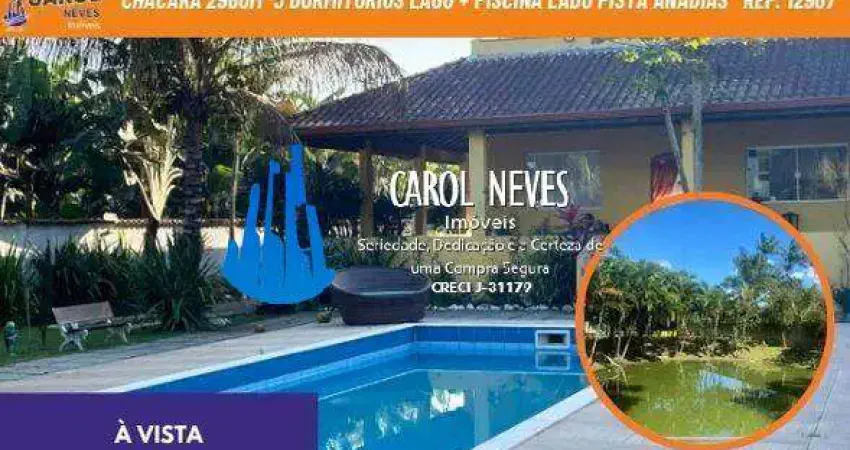 Chacara 2960m² 3 dormitorios lago + piscina lado pista a vista ana dias