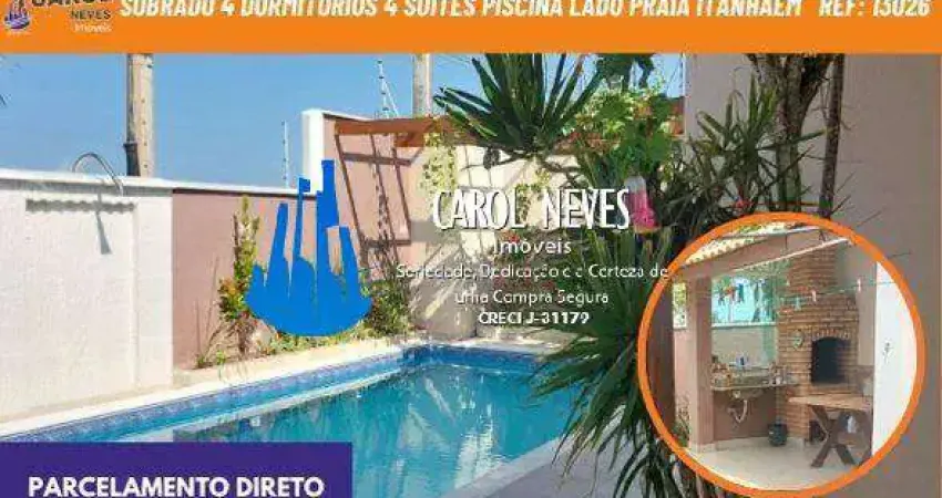 Sobrado 4 dormitorios 4 suites piscina lado praia financiamento itanhaem
