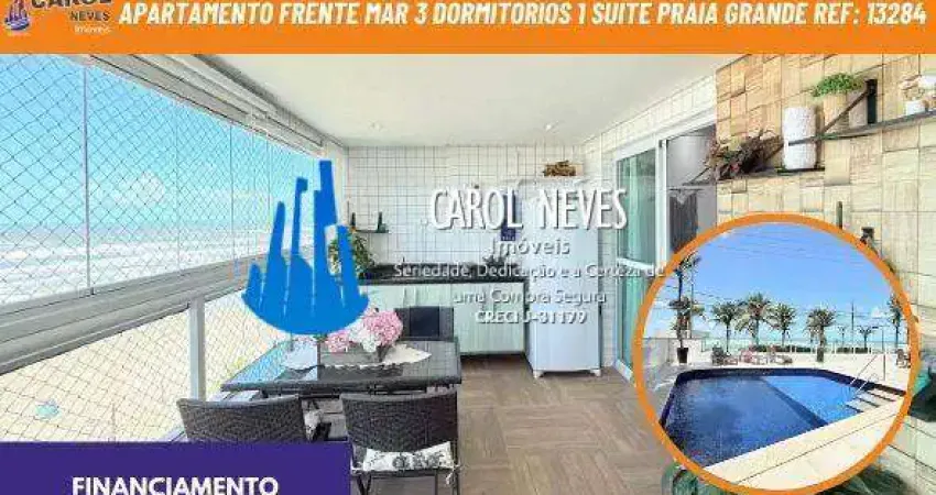 Apartamento frente mar 3 dormitorios 1 suite financiamento praia grande