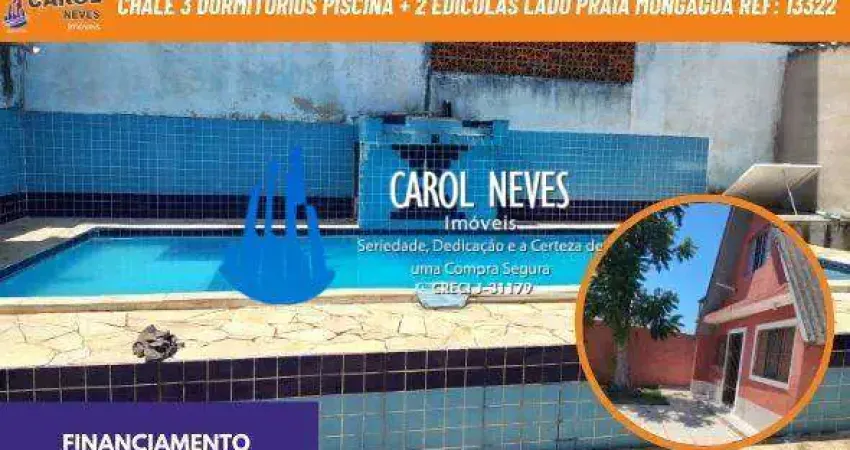 Chale 3 dormitorios piscina + 2 ediculas lado praia financiamento mongagua