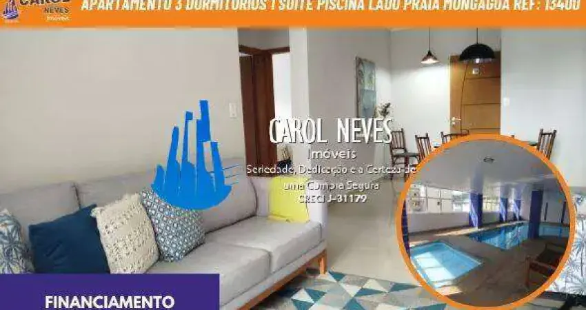 Apartamento 3 dormitorios 1 suite piscina lado praia financiamento mongagua