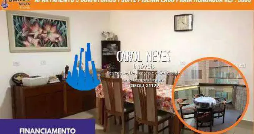 Apartamento 3 dormitorios 1 suite piscina lado praia financiamento mongagua