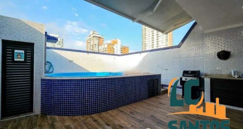 Cobertura com 263m², suíte presidencial, piscina, churrasqueira. Reformada e porteira fechada - Boqueirão Santos.