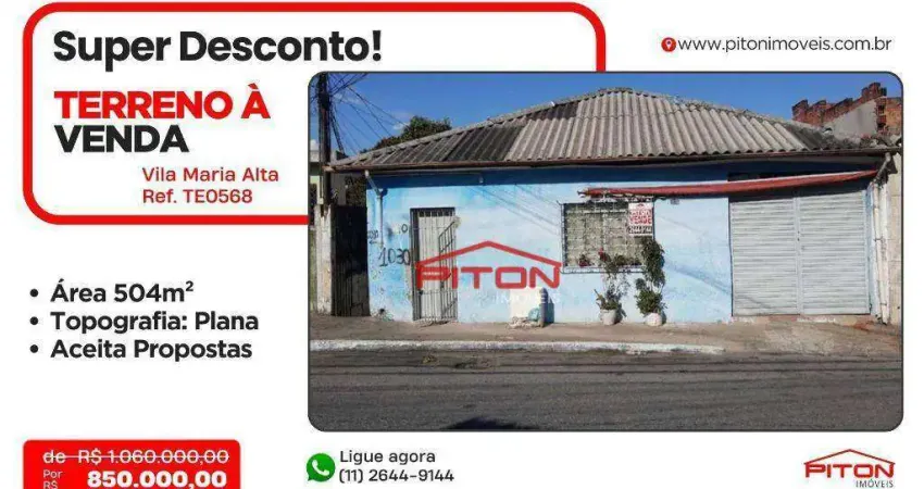 Terreno à venda na Avenida Belisário Pena, 1030, Vila Maria Alta, São Paulo
