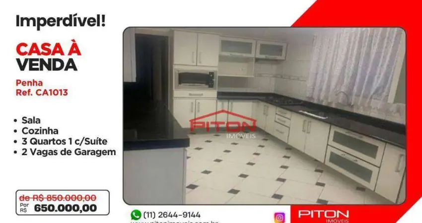 Casa com 3 dormitórios à venda, 180 m² por R$ 650.000,00 - Penha - São Paulo/SP