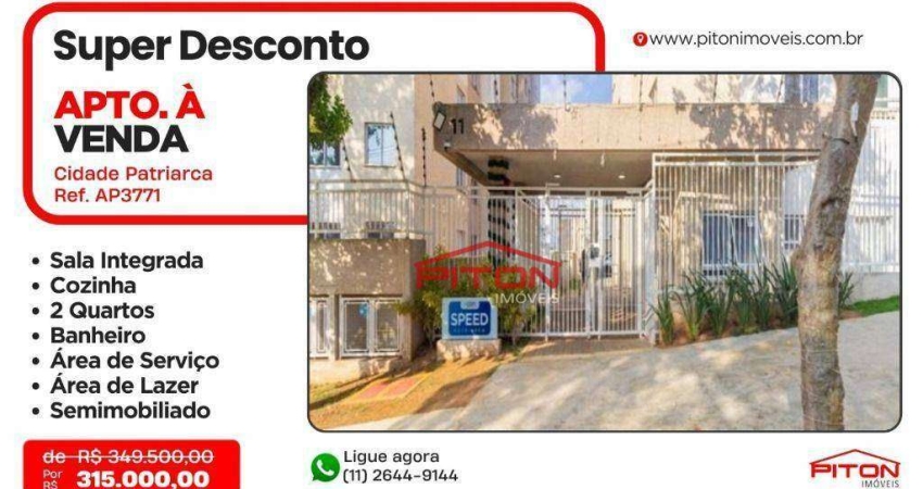 Apartamento com 2 dormitórios à venda, 35 m² por R$ 315.000,00 - Cidade Patriarca - São Paulo/SP