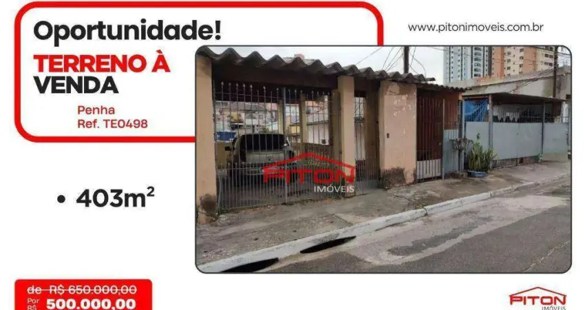 Terreno à venda na Rua Marapitanas, 206, Penha, São Paulo