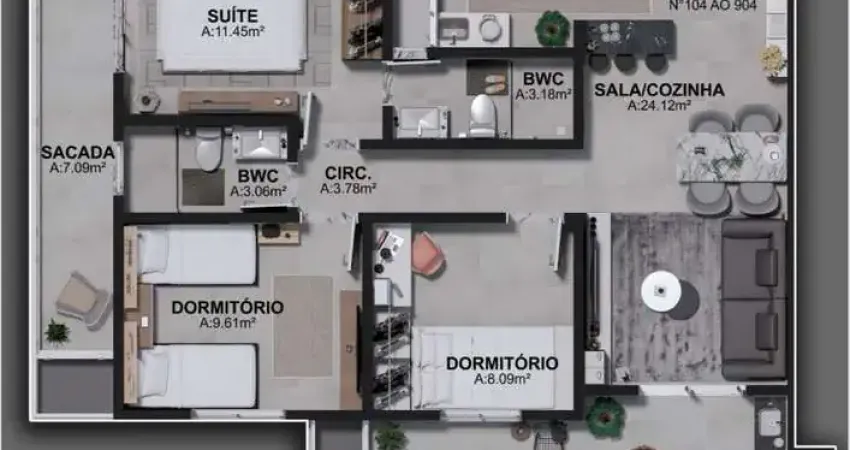 Apartamento para Venda em São José, Jardim Cidade de Florianópolis, 3 dormitórios, 1 suíte, 2 banheiros, 2 vagas