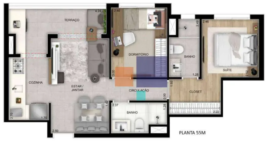 Apartamento 55m² com 2 dormitórios (1 suíte) e 1 vaga - vende-se ou aluga-se na vila anastácio