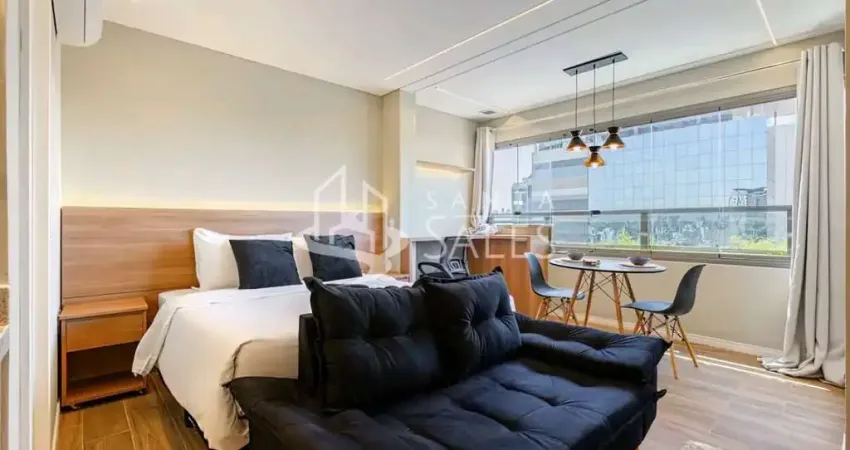 Studio mobiliado no itaim bibi: apartamento para locação com 1 quarto, 1 suíte e 1 vaga de garagem em são paulo-sp.