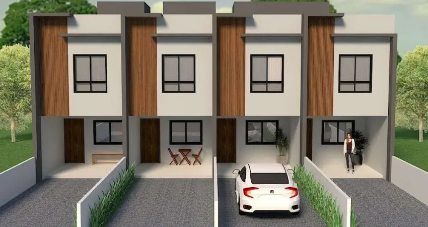 Sobrado geminado no guanabara com 105m², possui 3 quartos e 2 vagas.