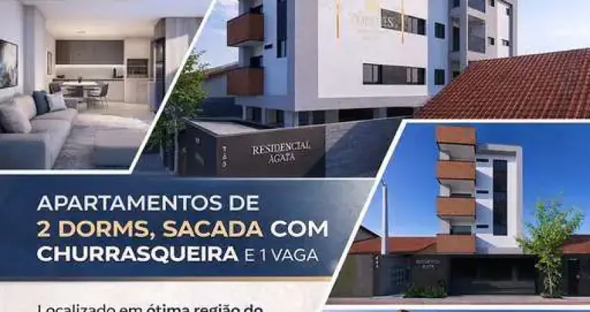 Apartamento no Aventureiro com 2 quartos, sacada com churrasqueira e 1 vaga.