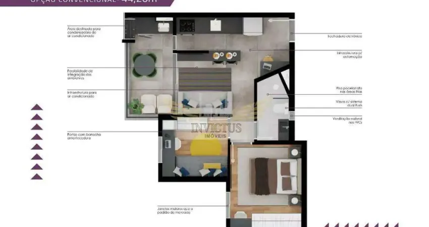 Apartamento na Planta com 2 Quartos para Comprar no Edificio Zanetti, 44m² - Centro de Santo André/SP.