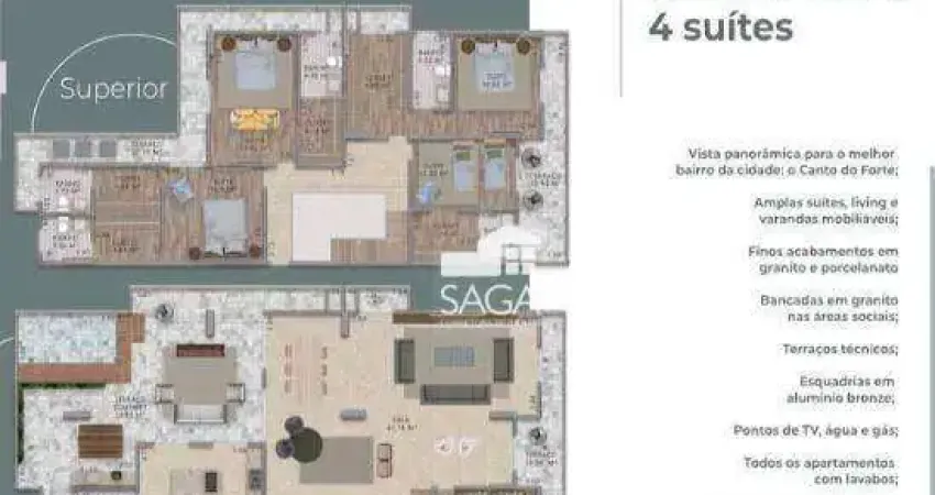 Duplex com 4 Suítes e 4 Vagas no Coração do Canto do Forte