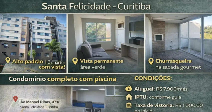 Cobertura para alugar em santa felicidade alto padrão vista permanente condomínio completo