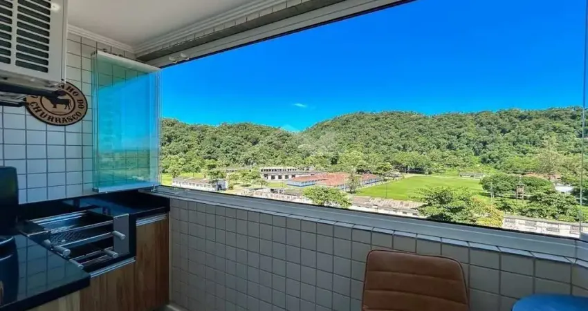 Apartamento semi mobiliado e vista livre no forte, 2 dormitórios, sacada, confira em praia grande.