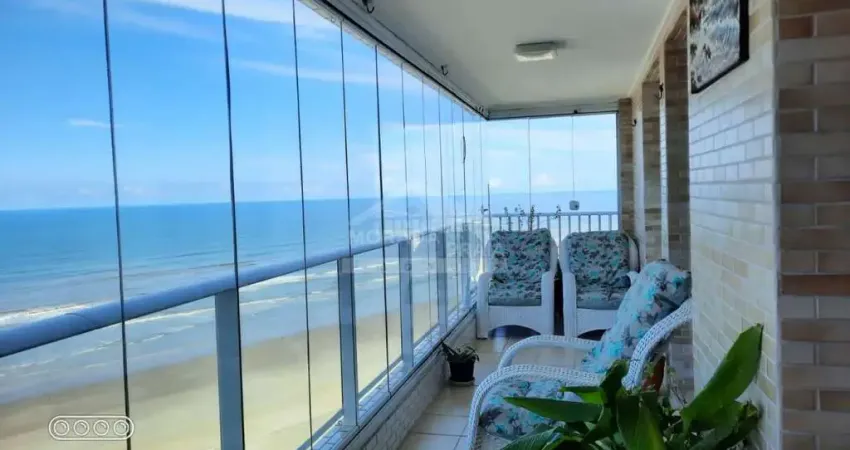 Apartamento frente mar e mobiliado na mirim, 2 dormitórios, lazer, confira em praia grande.