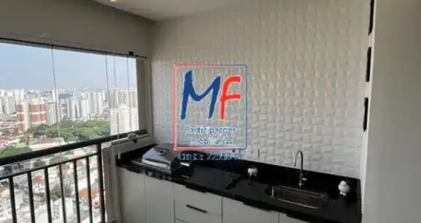 Excelente apto Parque da Mooca,  27 andar , 75m² a.u., 2 dormitórios (1 suíte), sala, cozinha,  lavabo, varanda gourmet e  churrasqueira, depósito, 1 vaga, lazer (REF 21.048)