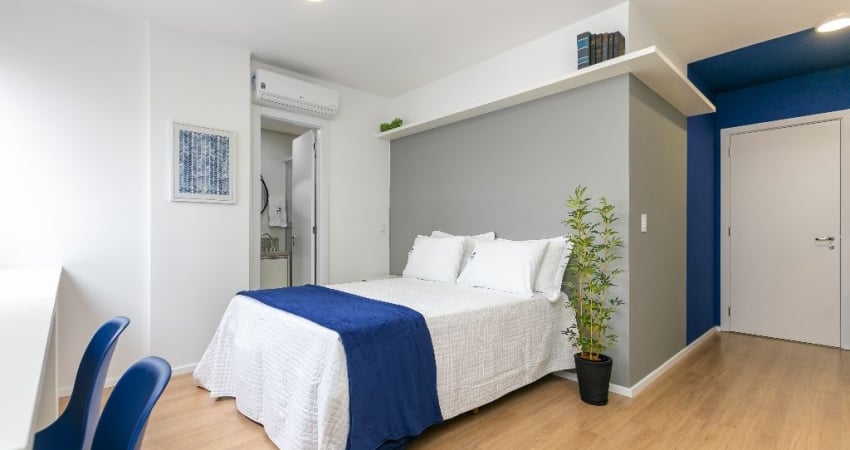 Studio mobiliado para locação no Centro de Curitiba, até 2 pessoas, 26m²