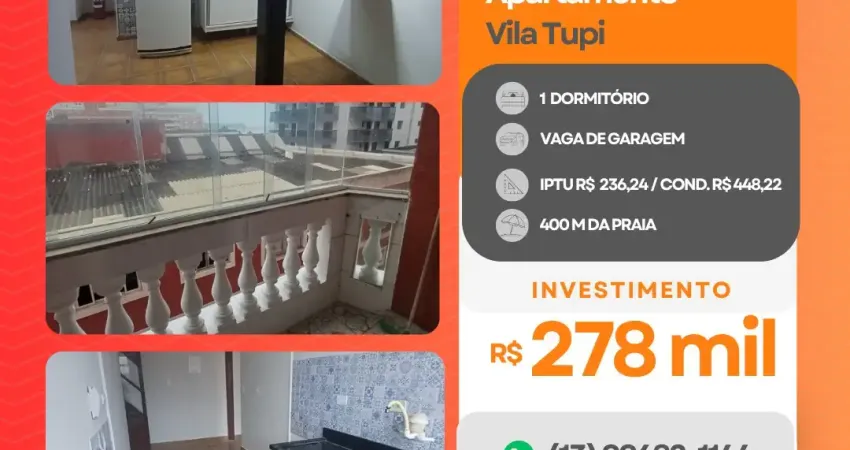 Oportunidade! apartamento 1 dormitório na vila tupi! prédio com piscina!