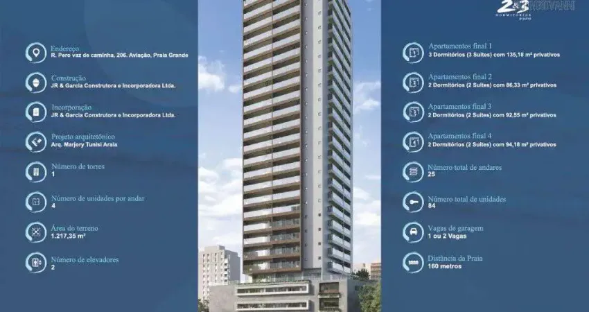 Apartamento Moderno e Elegante, 2 suítes –Aviação, Praia Grande