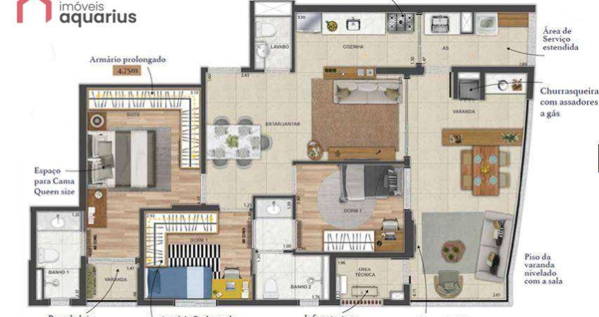 Apartamento no condomínio Marinella Exclusive  com 3 dormitórios à venda, 92 m² por R$ 1.170.000 - Jardim Apolo - São José dos Campos/SP