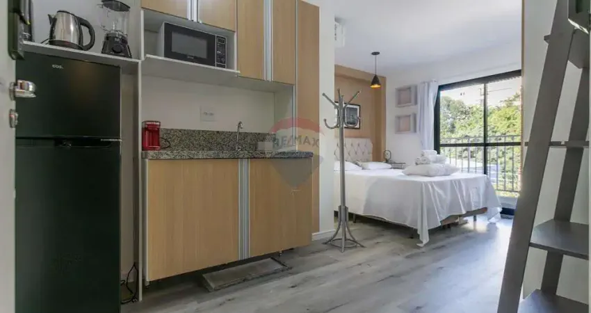 Studio novo e totalmente mobiliado e equipado, com maravilhosa área de lazer no rooftop