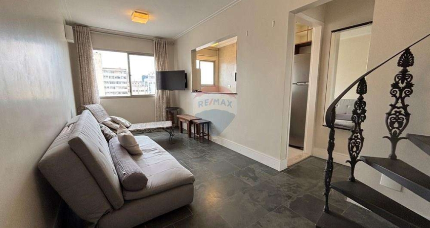 Triplex mobiliado em Santa Cecília para locação - 1 dormitório com terraço e churrasqueira