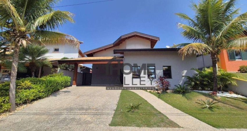 Casa com 3 quartos, todos suítes, escritório, mezanino, piscina, localizada no Condomínio Terras do Caribe, Valinhos.