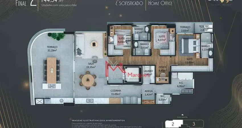 Apartamento com 3 dormitórios à venda, 144 m² por R$ 1.898.330,03 - Canto do Forte - Praia Grande/SP