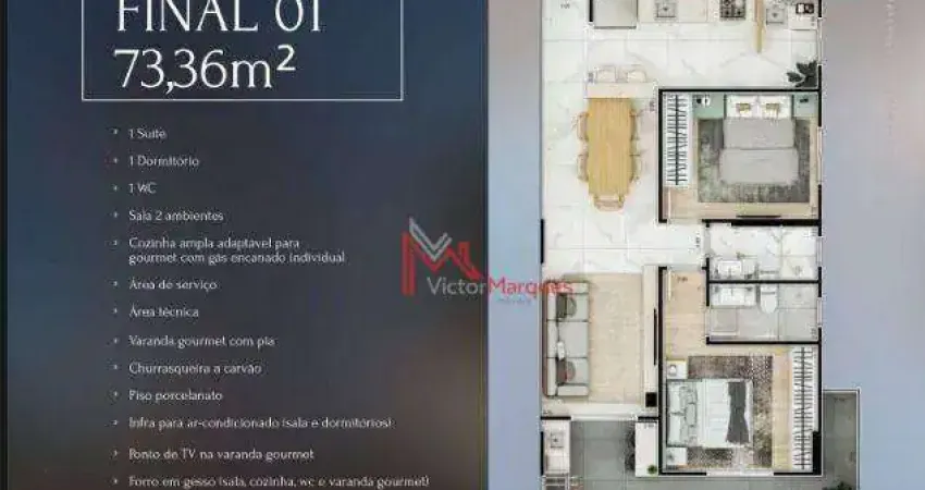 Apartamento com 2 dormitórios, sendo 1 suíte  à venda, 70 m² por R$ 630.000 - Vila Guilhermina - Praia Grande/SP