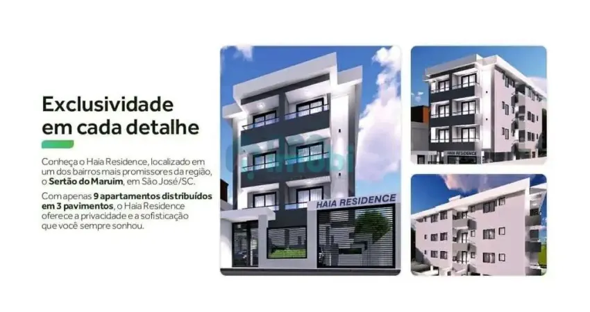 Apartamento com 2 dormitórios, 59m² privativos, Haia Residence, Sertão do imaruim, São José, SC