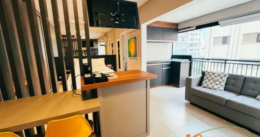 Studio com 35 m², 1 dormitório, sala com varanda gourmet integrada, 1 vaga