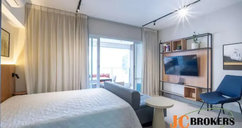 Studio com 40 m², mobiliado, 1 dormitório, sala com cozinha integrada, 1 vaga