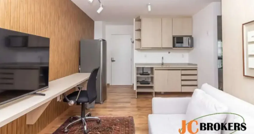 Apartamento com 37 m², mobiliado, 1 dormitório com varanda, sala com cozinha integrada
