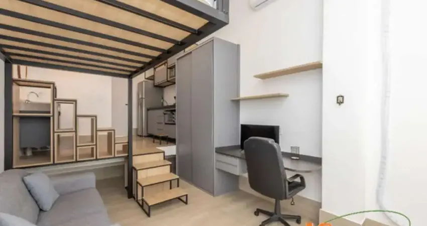 Studio com 25 m², mobiliado, 1 dormitório com ar condicionado, sala com cozinha integrada