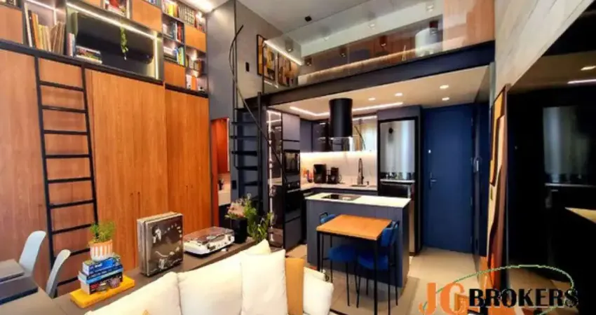 Studio com 49 m², mobiliado, 1 dormitório, sala com cozinha integrada, 1 vaga